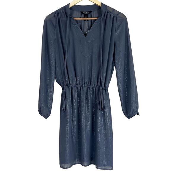 White House Black Market Dress Womens 0P Gray Shimmer Mini Quiet Luxury Modest - Picture 1 of 6